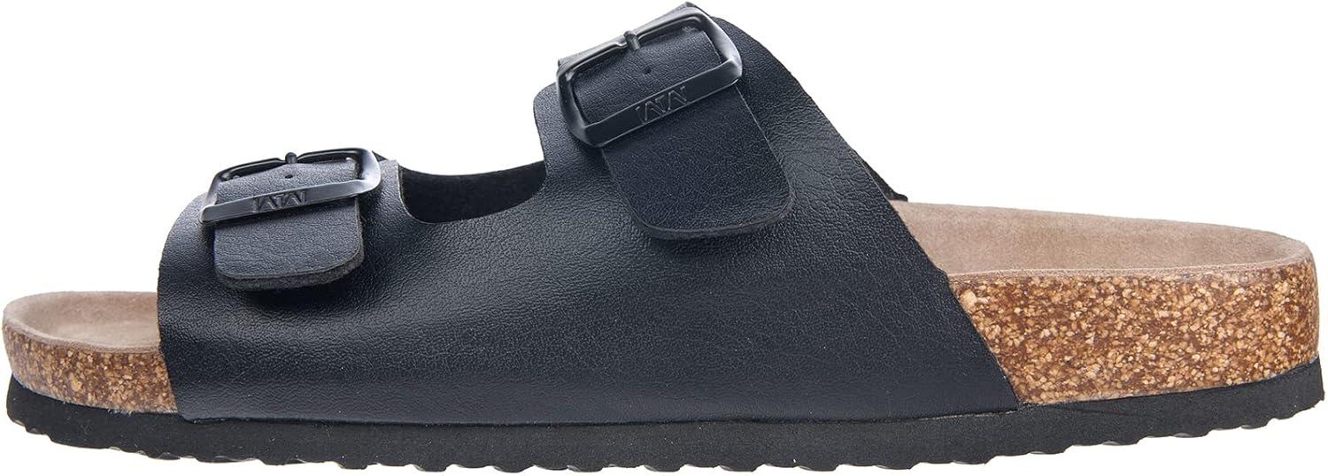 imageWTW Cork Footbed Womens Sandals Genuine Leather Insole Slides Sandals for Women Adjustable Buckle Summer Sandals Outdoor WalkingBuckle Black