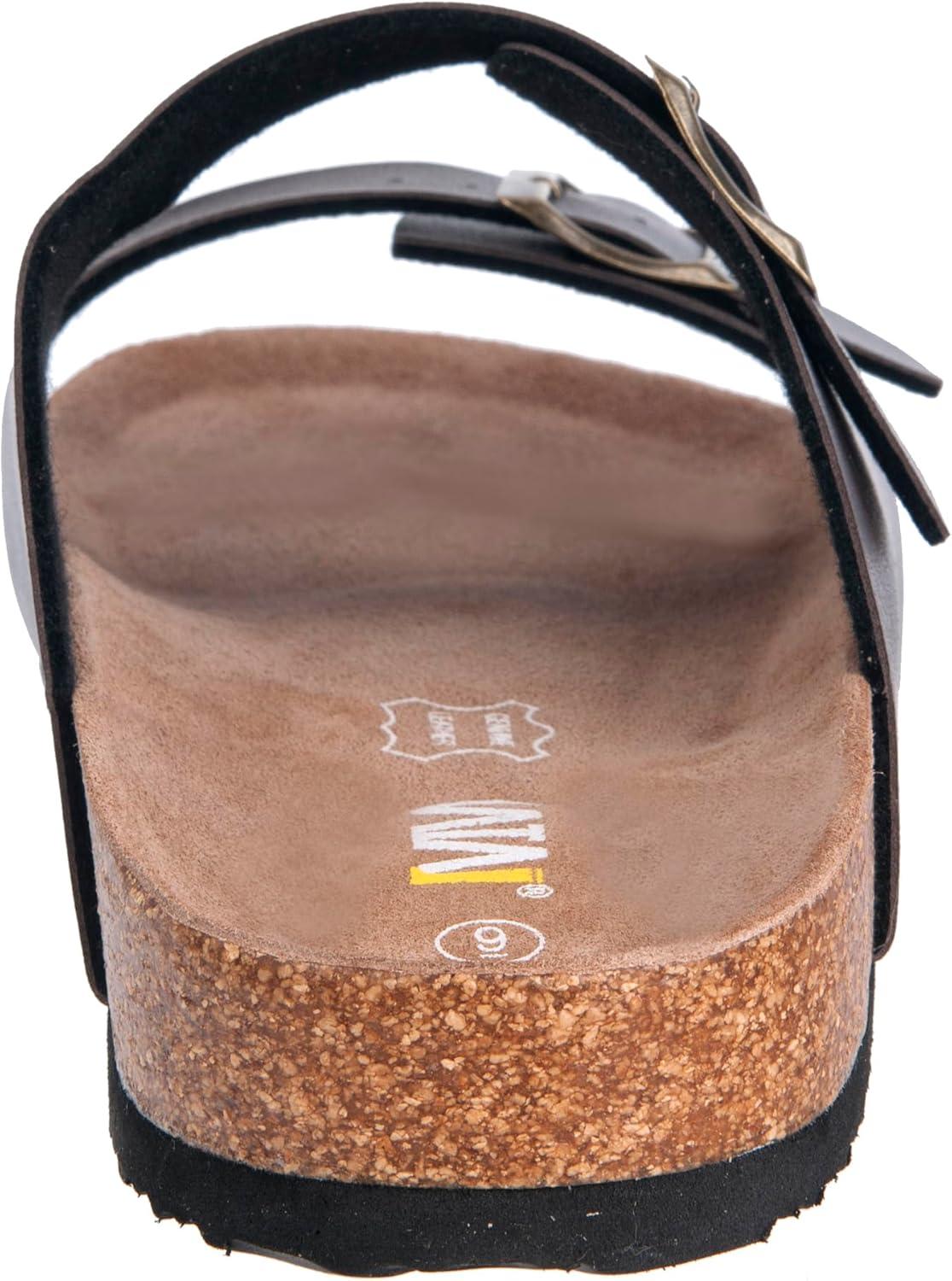 imageWTW Cork Footbed Womens Sandals Genuine Leather Insole Slides Sandals for Women Adjustable Buckle Summer Sandals Outdoor WalkingBuckle Brown