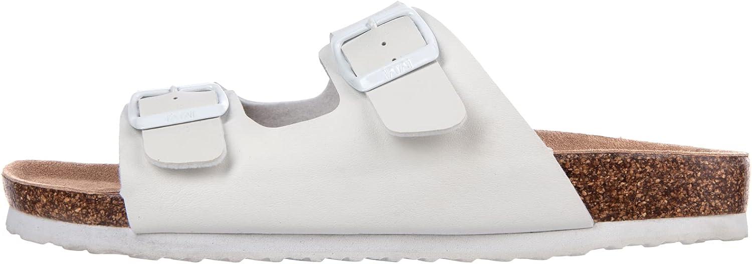 imageWTW Cork Footbed Womens Sandals Genuine Leather Insole Slides Sandals for Women Adjustable Buckle Summer Sandals Outdoor WalkingBuckle White