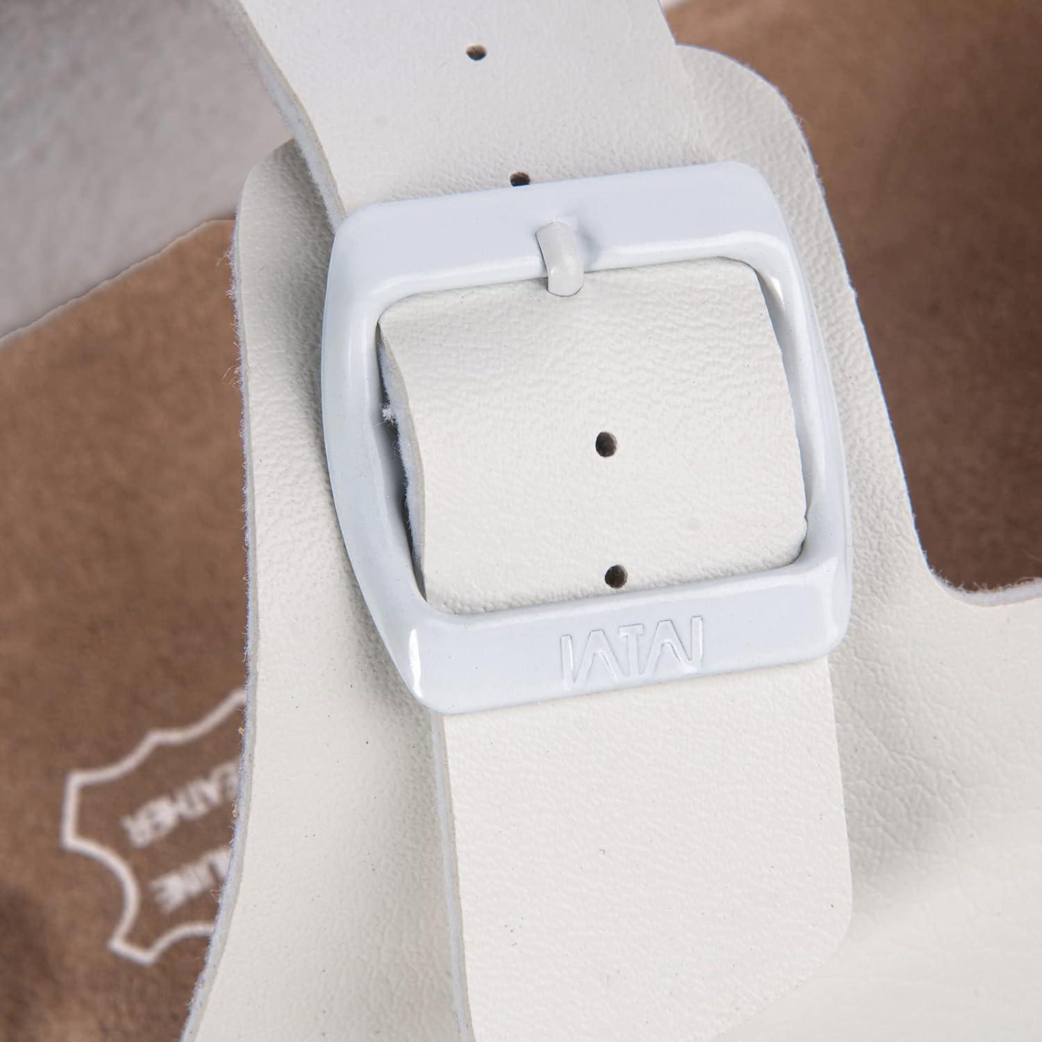 imageWTW Cork Footbed Womens Sandals Genuine Leather Insole Slides Sandals for Women Adjustable Buckle Summer Sandals Outdoor WalkingBuckle White