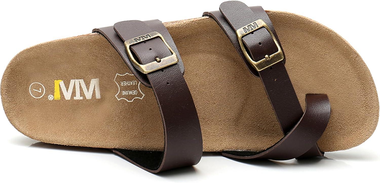 imageWTW Cork Footbed Womens Sandals Genuine Leather Insole Slides Sandals for Women Adjustable Buckle Summer Sandals Outdoor WalkingToe Loop Brown