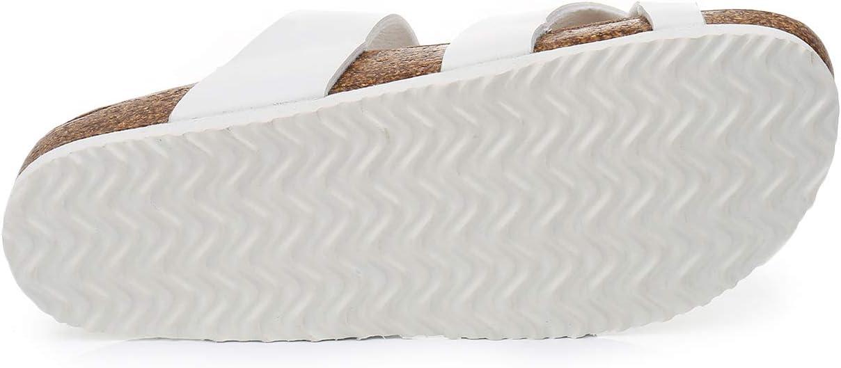 imageWTW Cork Footbed Womens Sandals Genuine Leather Insole Slides Sandals for Women Adjustable Buckle Summer Sandals Outdoor WalkingToe Loop White