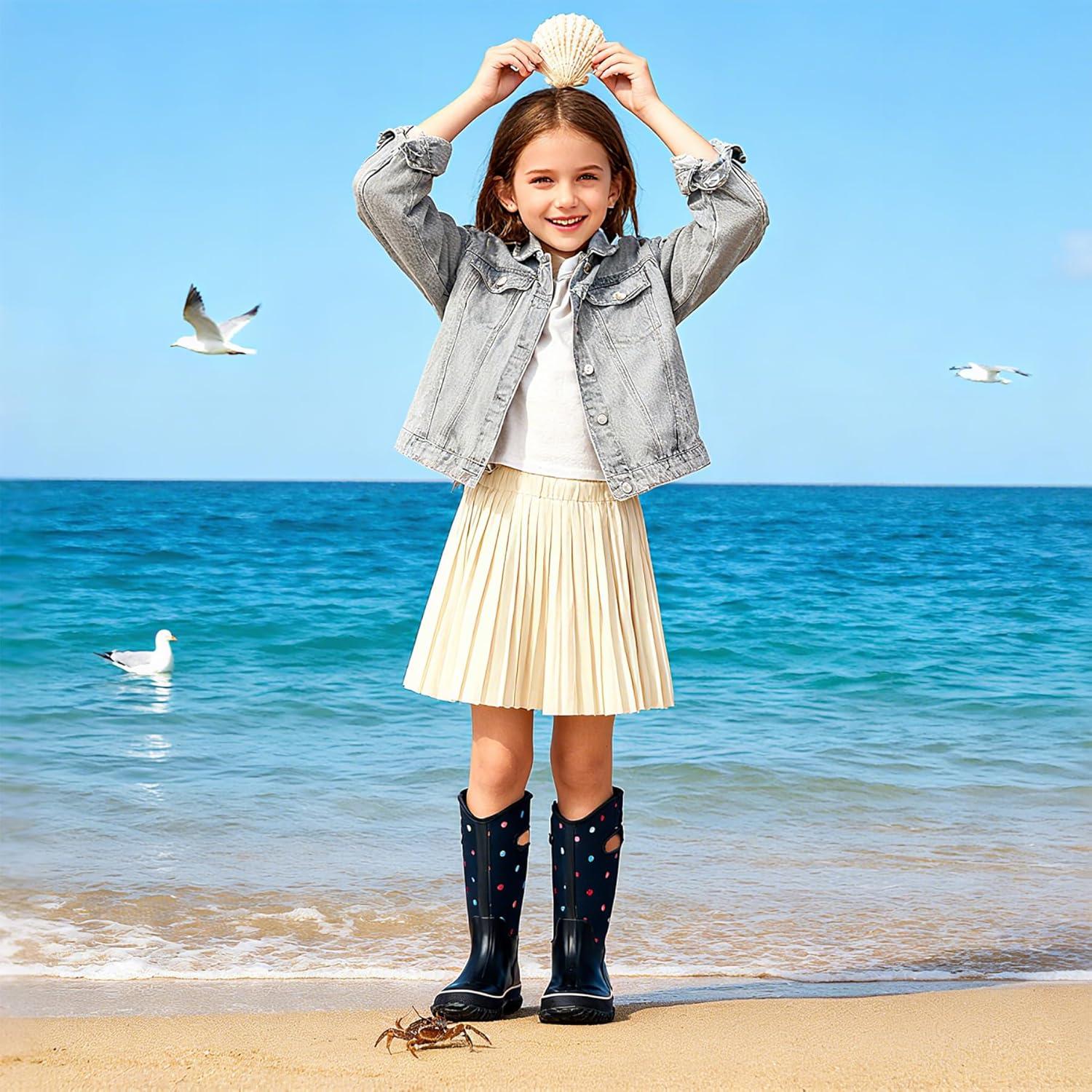 imageWTW Kids Rubber Rain Boots  Neoprene Insulated 100 Waterproof Mid Calf Mud Boots for Boys and Girls Winter Snow BootsColored Dots