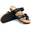 imageWTW Cork Footbed Womens Sandals Genuine Leather Insole Slides Sandals for Women Adjustable Buckle Summer Sandals Outdoor WalkingToe Loop Black
