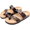 imageWTW Cork Footbed Womens Sandals Genuine Leather Insole Slides Sandals for Women Adjustable Buckle Summer Sandals Outdoor WalkingToe Loop Brown
