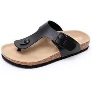 imageWTW Cork Footbed Womens Sandals Genuine Leather Insole Slides Sandals for Women Adjustable Buckle Summer Sandals Outdoor WalkingBlack