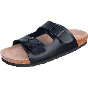 imageWTW Cork Footbed Womens Sandals Genuine Leather Insole Slides Sandals for Women Adjustable Buckle Summer Sandals Outdoor WalkingBuckle Black