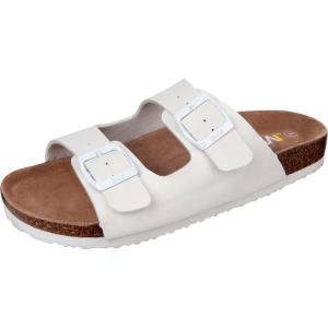 imageWTW Cork Footbed Womens Sandals Genuine Leather Insole Slides Sandals for Women Adjustable Buckle Summer Sandals Outdoor WalkingBuckle White