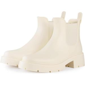 imageAsgard Womens Ankle Rain Boots Waterproof Chelsea BootsPlatform Beige