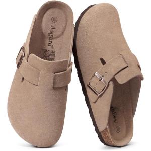 imageAsgard Genuine Suede Clogs for Women Men Leather Mules Arch Support Potato Shoes with Comfort Cork FootbedLight Taupe
