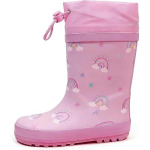 image:imageWTW Fleece Lined Todder Kids Rubber Rain Boots  Waterproof Warm Winter Outdoor Shoes for Girls Boys Adjustable Drawstring NonSlip for Hiking and AdventuresRainbow Pink