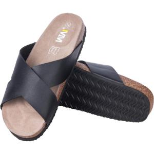 image:imageWTW Womens Slide Sandals with Cork Footbed amp Cow Suede Insole Adjustable XBand Straps Secure Fit Open Toe Beach Shoes Lightweight Comfort Summer SandalsBlack