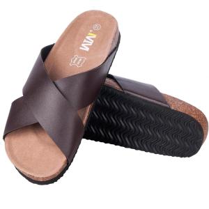 image:imageWTW Womens Slide Sandals with Cork Footbed amp Cow Suede Insole Adjustable XBand Straps Secure Fit Open Toe Beach Shoes Lightweight Comfort Summer SandalsBrown