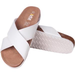 image:imageWTW Womens Slide Sandals with Cork Footbed amp Cow Suede Insole Adjustable XBand Straps Secure Fit Open Toe Beach Shoes Lightweight Comfort Summer SandalsWhite